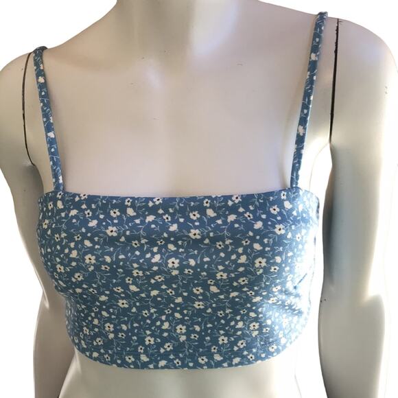 Forever 21 Daisy Floral Print Blue White Crop Top Women’s Size Medium - Picture 1 of 7